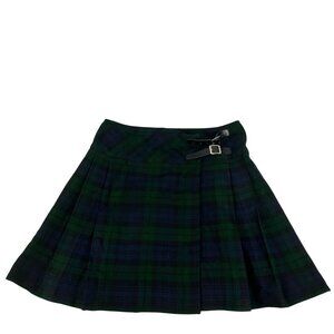 Scottish Tartan Pleated Skirt With Buckle Straps Size 30